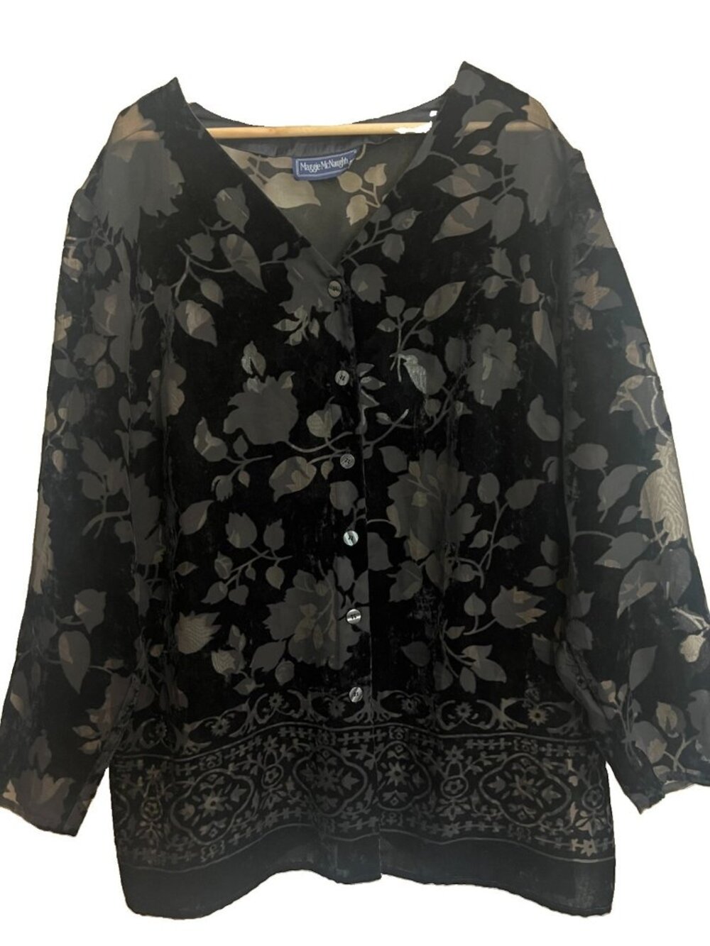 Vtg Maggie McNaughton SheerVelvet Burnout Black Top Jacket Size XL 2XL.      Gg
